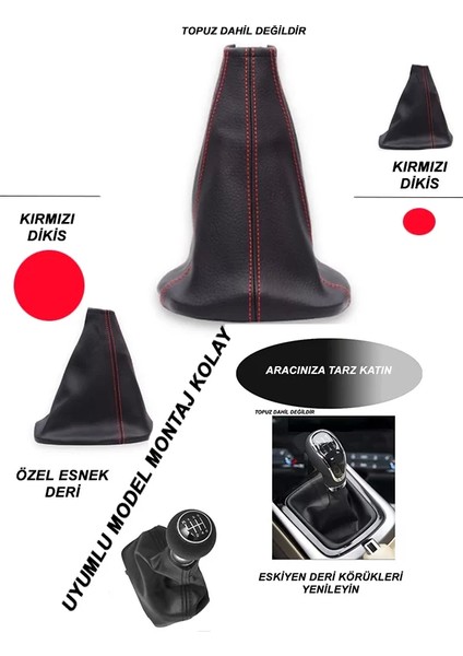 Ubıshe Uyumlu Araç,araba,oto Vites Körüğü Kırmızı Dikiş