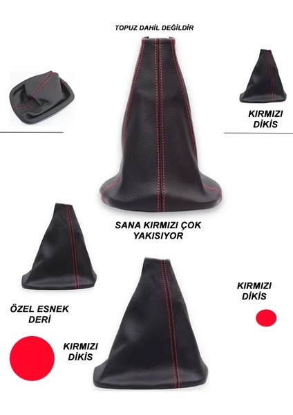Ubıshe Uyumlu Araç,araba,oto Vites Körüğü Kırmızı Dikiş