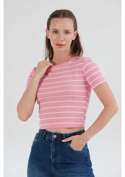 Basic Çizgili Crop Tişört modelleri