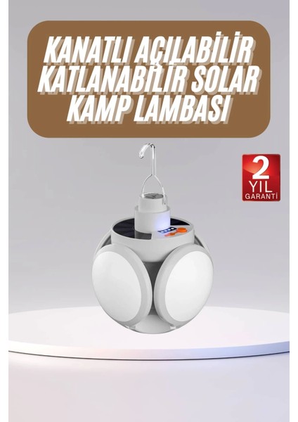Katlanabilir Askılı Kamp Lambası 5 Kanatlı Pratik Güneş Enerjili