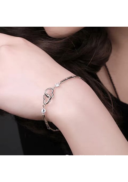 925 Ayar Gümüş Boyu Ayarlanabilir Kübik Zirkon Taşlı Çift Kalp Bileklik Sevgililer Günü Hediyelik fiyatları