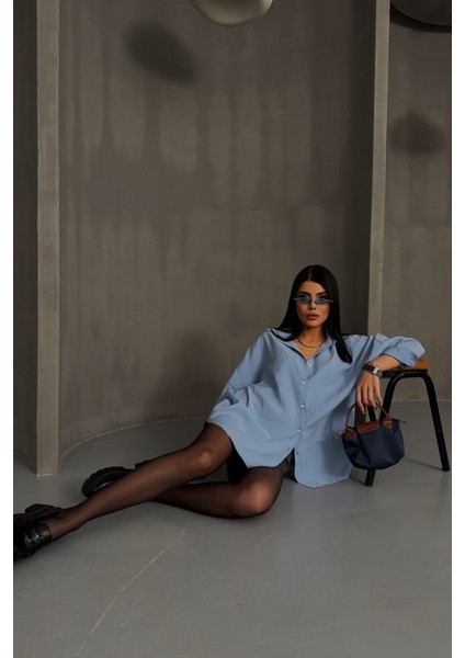 Boyfriend Gömlek Modal Kumaş Oversize - Mavi
