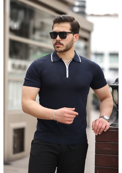 Erkek Polo Yaka Yarım Fermuar Tişört