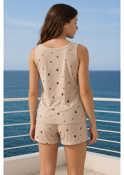 Kadın Askılı Şortlu Pijama Takımı Shine Bright Desenli Yazlık Pamuklu modelleri