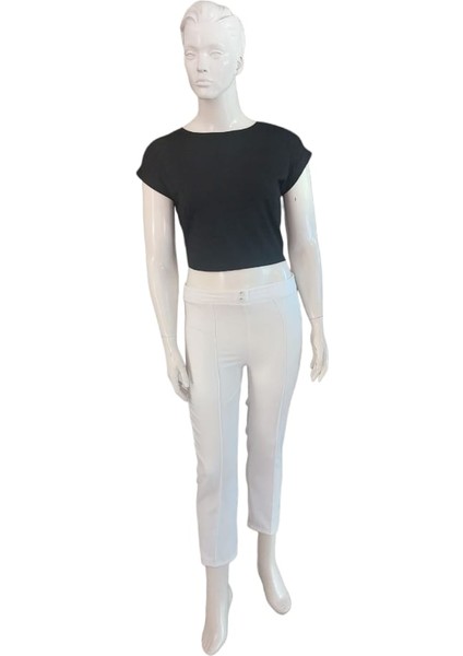 Kadın Beli Lastikli Ön Dikiş Detaylı Dekoratif Çift Düğmeli Nude Slim Fit Pantolon fırsatları