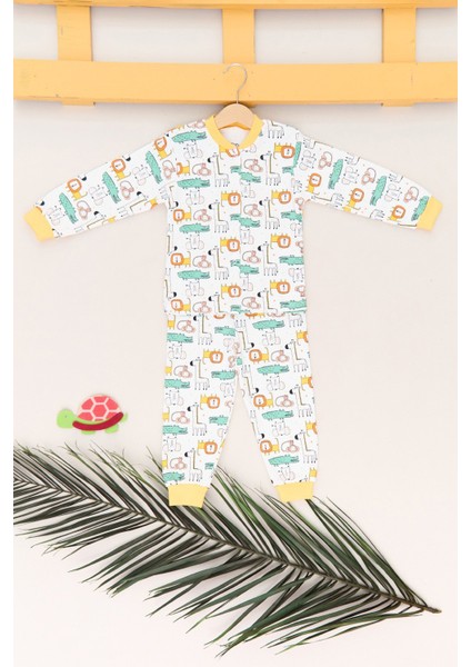%100 Pamuk Hayvan Baskılı Çıtçıtlı Erkek Çocuk Pijama Takımı