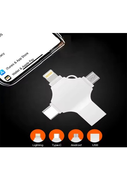 Otg 4in1 Cep Telefonu Çok Fonksiyonlu USB Flash Bellek 64 GB Type-C, Micro Sd ve Kart Okuyucu