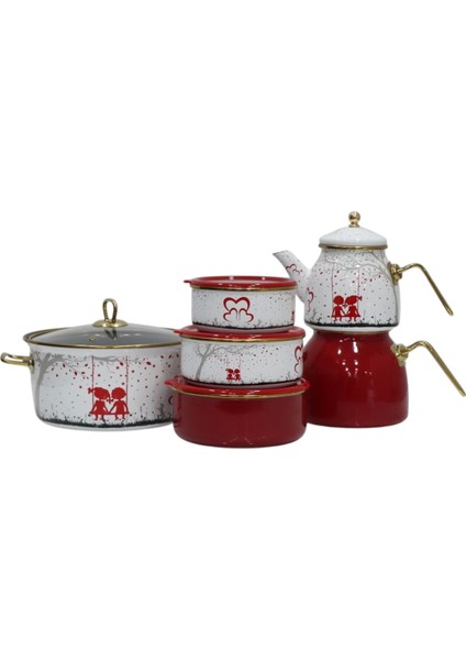 Love Çeyiz Seti Çaydanlık - Kızartma Tenceresi - Saklama Kabı