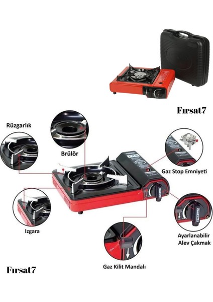 Portatif Tek Gözlü Stop Emniyetli Profesyonel Kamp Doğa Piknik Gaz Ocağı Çanta ve Gaz Hediye indirimleri