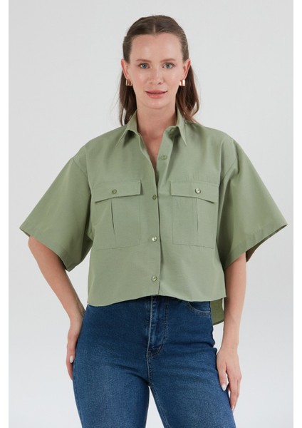 Basic Çift Cepli Arkası Uzun Crop Gömlek fiyatları