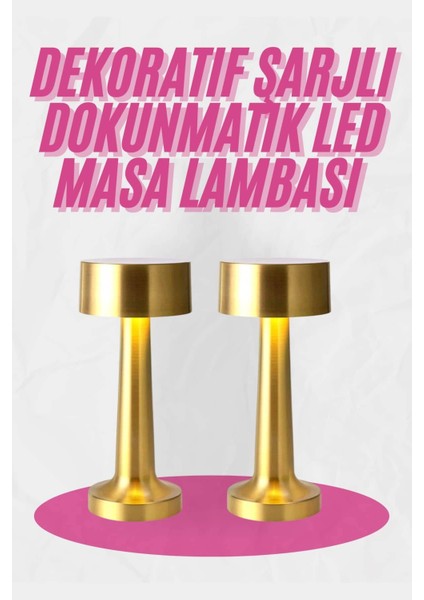 Altın Rengi Masa ve Gece Lambası Dokunmatik Şarjlı Masa Lambası
