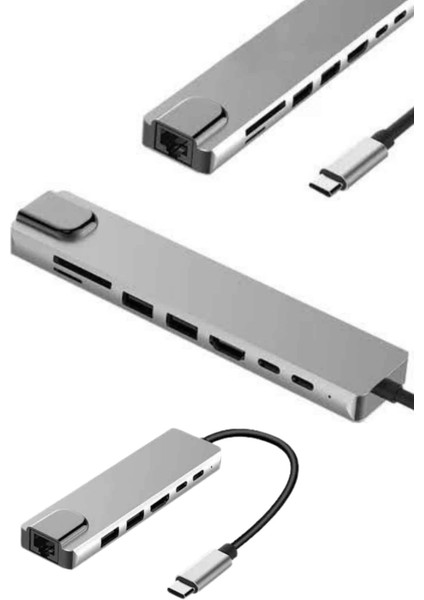 8 Portlu Macbook Çevirici Type C Hub Sd Tf USB Çoğaltıcı Ethernet