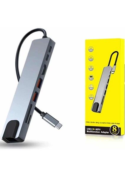 8 Portlu Macbook Çevirici Type C Hub Sd Tf USB Çoğaltıcı Ethernet