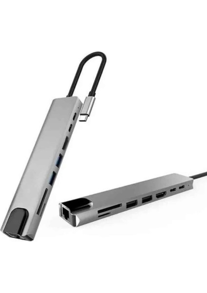 8 Portlu Macbook Çevirici Type C Hub Sd Tf USB Çoğaltıcı Ethernet