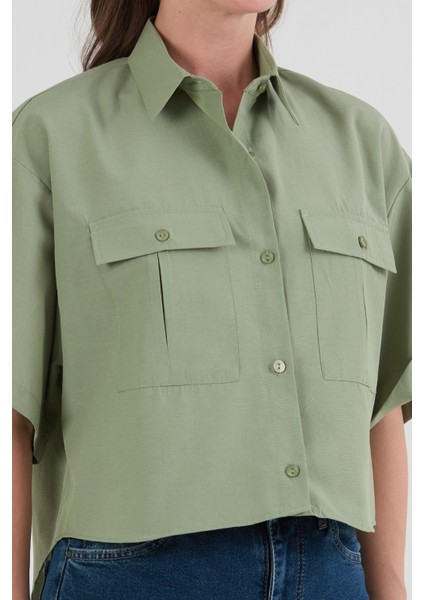 Basic Çift Cepli Arkası Uzun Crop Gömlek indirimleri