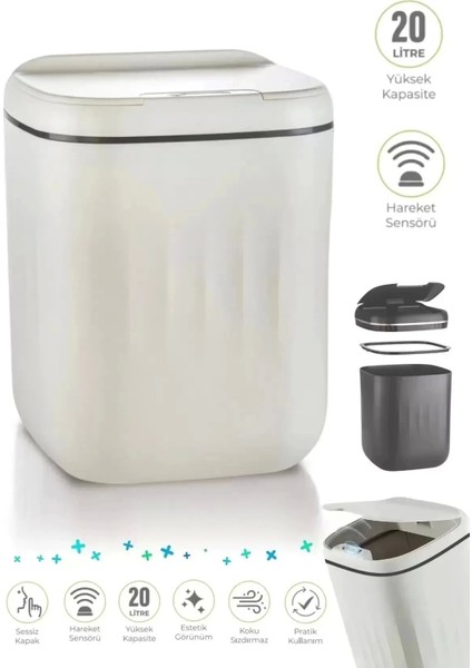 Akıllı Sensörlü Çöp Kovası 20L - Uv Işık Antibakteriyel & Koku Geçirmez Otomatik Mutfak Ofis Banyo Kovası