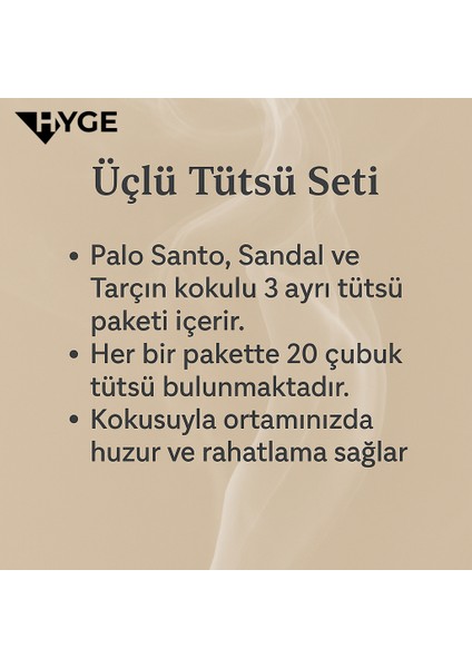 Odra 3'lü Karışık Çubuk Tütsü Seti – Palo Santo, Sandal ve Tarçın Aromalı, Her Pakette 20 Adet