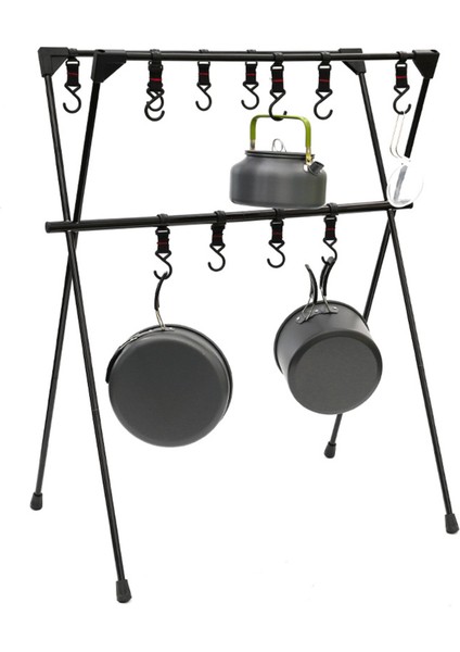Kamp Asılı Raf Alüminyum Alaşımlı Çift Katmanlı Çok Fonksiyonlu Tripod Açık Standı Araçları Siyah Örgü Siyah (Yurt Dışından)