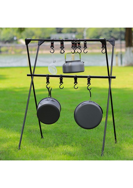 Kamp Asılı Raf Alüminyum Alaşımlı Çift Katmanlı Çok Fonksiyonlu Tripod Açık Standı Araçları Siyah Örgü Siyah (Yurt Dışından)