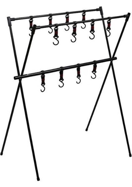 Kamp Asılı Raf Alüminyum Alaşımlı Çift Katmanlı Çok Fonksiyonlu Tripod Açık Standı Araçları Siyah S Siyah (Yurt Dışından)