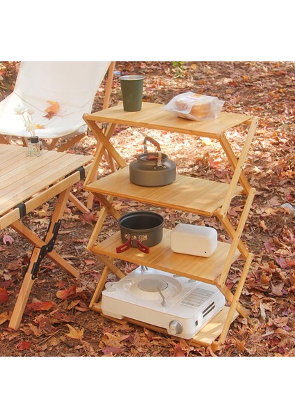 Ahşap Katlanabilir Raf Çok Katmanlı Uzay Tasarrufu Güçlü Yük Taşıyan Taşınabilir Depolama Rafı Açık Kamp Için 4 Kat (Yurt Dışından) indirimleri