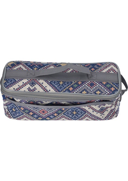 Kamp Eşyaları Saklama Çantası Büyük Kapasiteli Ayrılabilir Çift Fermuarlı Ulusal Tarzı Sofra Saplı Çanta Açık Mavi Nakış (Yurt Dışından)