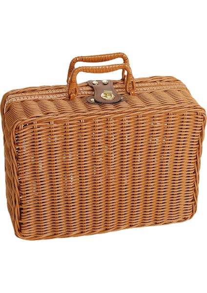 Dokuma Piknik Kutusu Plastik Rattan Kokusuz Retro Dokuma Saklama Kutusu Halka Şekilli Saplı Açık Ahşap Renk S (Yurt Dışından)
