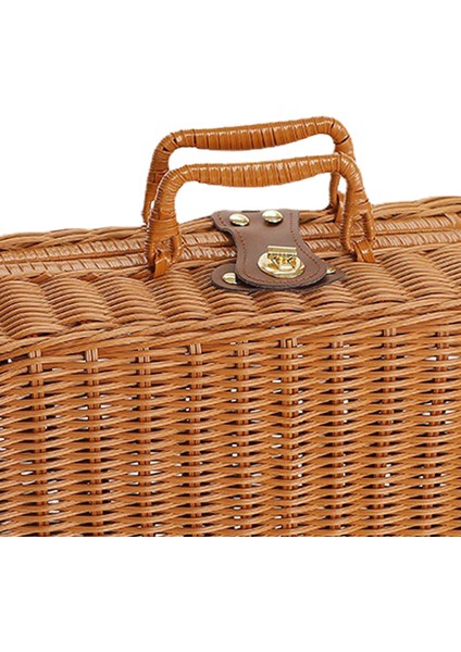 Dokuma Piknik Kutusu Plastik Rattan Kokusuz Retro Dokuma Saklama Kutusu Halka Şekilli Saplı Açık Ahşap Renk S (Yurt Dışından)