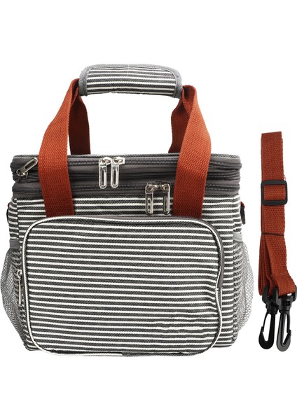 Taşınabilir Soğutucu Çanta Çift Katmanlı Büyük Kapasiteli Su Geçirmez Sızdırmaz Yalıtımlı Yemek Kabı Açık Piknik Kamp Için Çizgili Baskı (Yurt Dışından)