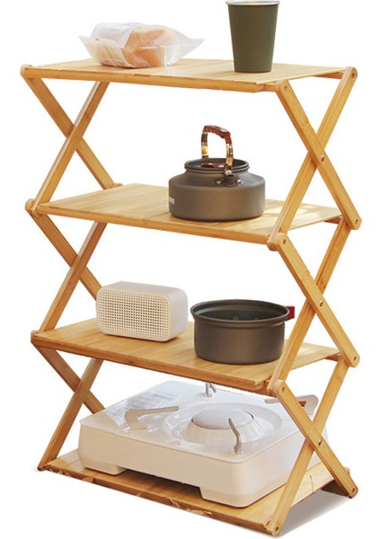 Katlanabilir Ahşap Raf Bambu Taşınabilir Güçlü Taşıma Kapasitesi Katlanır Ahşap Raf Açık Piknik Için 4 Katmanlı (Yurt Dışından)