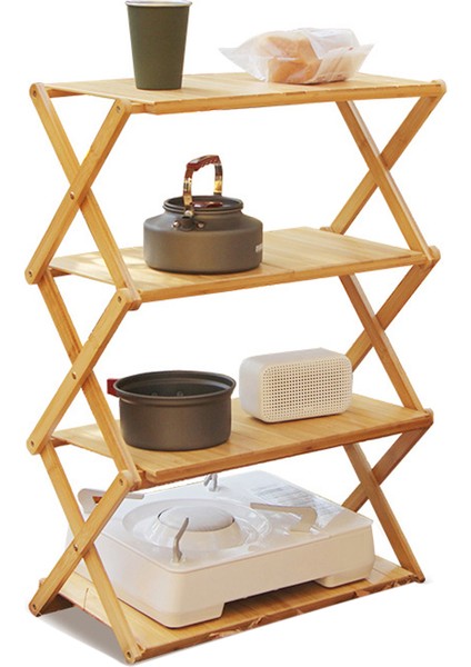 Katlanabilir Ahşap Raf Bambu Taşınabilir Güçlü Taşıma Kapasitesi Katlanır Ahşap Raf Açık Piknik Için 4 Katmanlı (Yurt Dışından) fiyatları