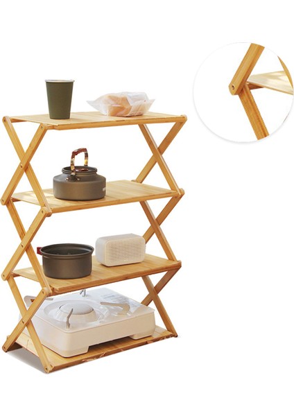 Katlanabilir Ahşap Raf Bambu Taşınabilir Güçlü Taşıma Kapasitesi Katlanır Ahşap Raf Açık Piknik Için 4 Katmanlı (Yurt Dışından) modelleri