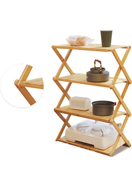 Katlanabilir Ahşap Raf Bambu Taşınabilir Güçlü Taşıma Kapasitesi Katlanır Ahşap Raf Açık Piknik Için 4 Katmanlı (Yurt Dışından) fırsatları