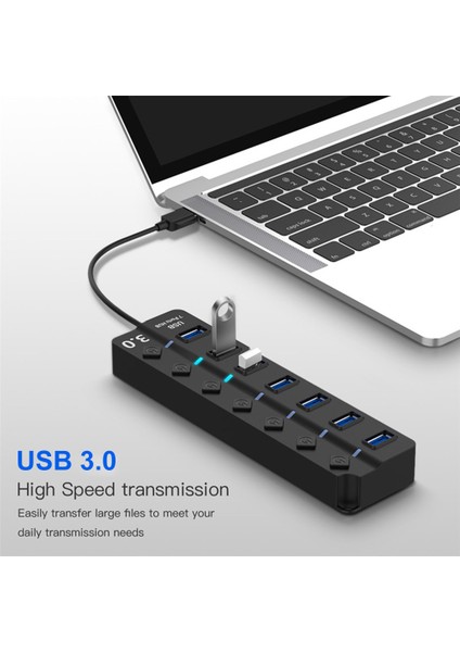 USB 3.0 Hub Ayırıcı 7 Portlu Açma/kapama Anahtarlı Yüksek Hızlı 5gbps Mikro Çoklu USB Port Genişletici Pc Bilgisayar Için (Yurt Dışından)