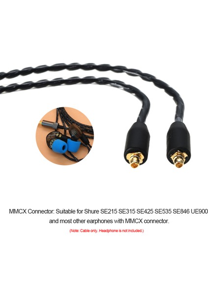 3.5mm Kablolu Kulaklık Kablosu Çıkarılabilir Yedek Kulaklık Kablosu Mmcx Konnektörü Shure SE215 SE315 SE425 SE535 SE846 UE900 Kulaklıklar Siyah (Yurt Dışından)
