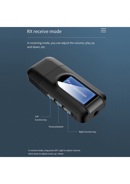 2'si 1 Arada USB Bluetooth 5.0 Verici Alıcı LCD Ekranlı 3.5mm Aux Stereo Pc Tv Araba Kulaklık Kablosuz Adaptör (Yurt Dışından)