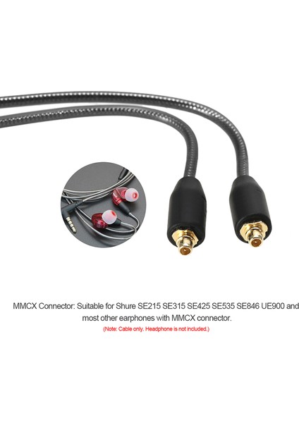 3,5 mm Kablolu Kulaklık Kablosu Çıkarılabilir Yedek Kulaklık Kablosu Mikrofon Mmcx Konnektörü Shure SE215 SE315 SE425 SE535 SE846 UE900 Kulaklıklar Gri (Yurt Dışından) modelleri