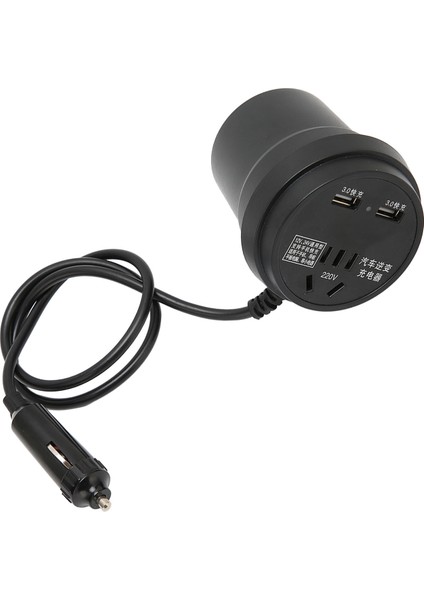 Siyah Araba Invertörü 150W Dc 12‑24V'DEN Ac'ye - Dönüştürücü 2 USB Portlu Güç Adaptörü Otomobil Için (Yurt Dışından)