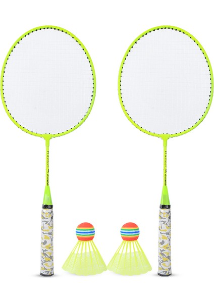 Çocuk Badminton Raketi 2 Top Seti Açık Hava Spor Oyunu Çocuk Erkek Kız Oyuncak Floresan Sarı (Yurt Dışından)