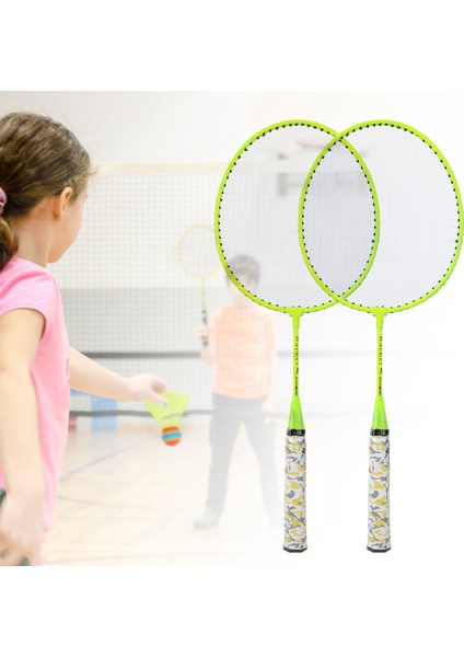 Çocuk Badminton Raketi 2 Top Seti Açık Hava Spor Oyunu Çocuk Erkek Kız Oyuncak Floresan Sarı (Yurt Dışından)