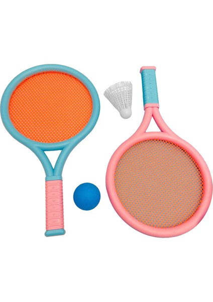 Çocuk Badminton Raketi Kaymaz Dalı Elastik Taşınabilir Tenis Raketi Seti Çocuklar Için 2 Raketleri 2 Topları Mavi Pembe (Yurt Dışından)