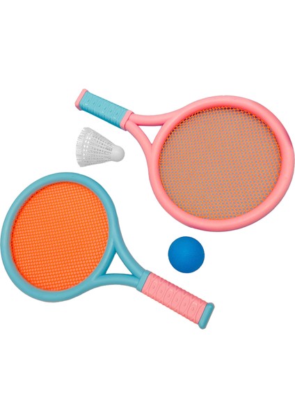 Çocuk Badminton Raketi Kaymaz Dalı Elastik Taşınabilir Tenis Raketi Seti Çocuklar Için 2 Raketleri 2 Topları Mavi Pembe (Yurt Dışından)