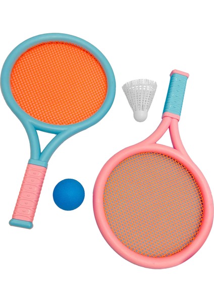 Çocuk Badminton Raketi Kaymaz Dalı Elastik Taşınabilir Tenis Raketi Seti Çocuklar Için 2 Raketleri 2 Topları Mavi Pembe (Yurt Dışından)