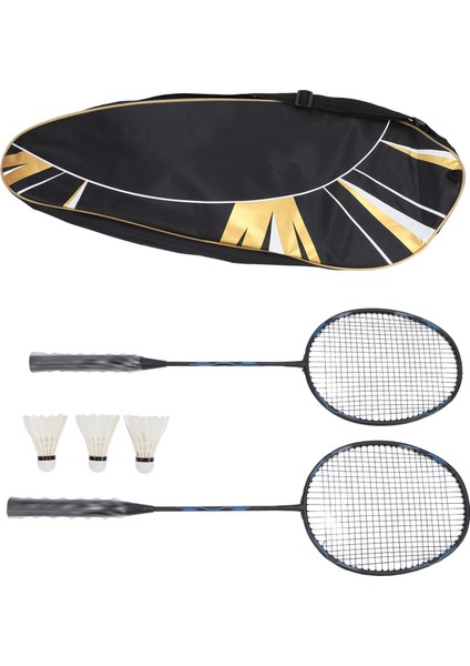 Badminton Raketi Karbon Alüminyum Tek Parça Hafif Sağlam Badminton Raketi Seti Topu Eğitim Erkekler Kadınlar Için Siyah Mavi (Yurt Dışından)