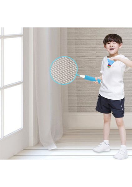 Çocuk Badminton Raketi Seti Büyük Örgü Yumuşak Anti Kayma Kolu Rahat Kavrama Çocuklar Badminton Raketi S 2 Topları ile Mavi (Yurt Dışından)