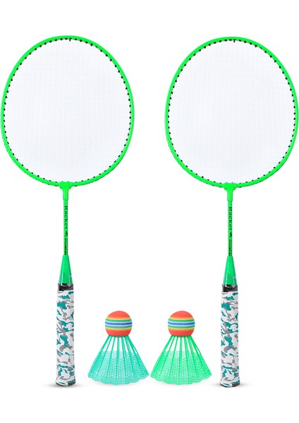 Çocuk Badminton Raketi 2 Top Seti Açık Hava Spor Oyunu Çocuk Erkek Kız Oyuncak Floresan Yeşil (Yurt Dışından)