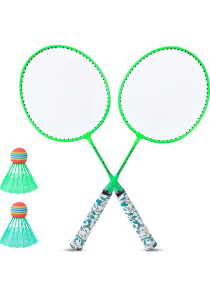 Çocuk Badminton Raketi 2 Top Seti Açık Hava Spor Oyunu Çocuk Erkek Kız Oyuncak Floresan Yeşil (Yurt Dışından)