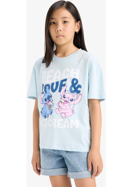 Kız Çocuk Disney Lilo & Stitch Relax Fit Bisiklet Yaka Kısa Kollu Tişört F5391A825HS modelleri