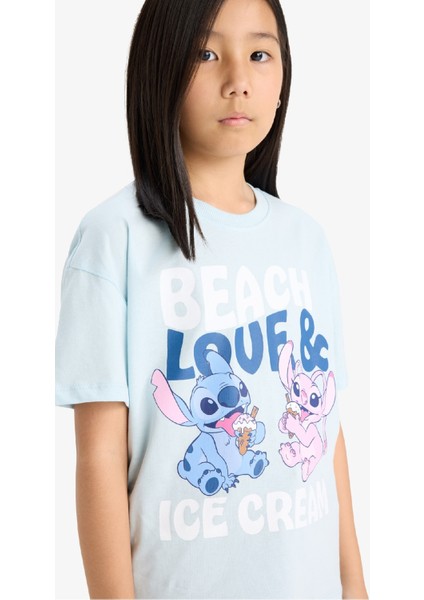 Kız Çocuk Disney Lilo & Stitch Relax Fit Bisiklet Yaka Kısa Kollu Tişört F5391A825HS fırsatları