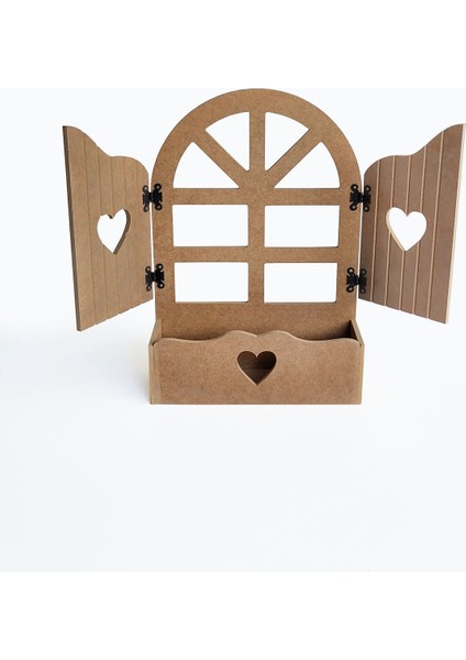 Ham Mdf, Boyanabilir, Dekoratif Panjurlu Pencereli Çiçeklik, Panjur Raf